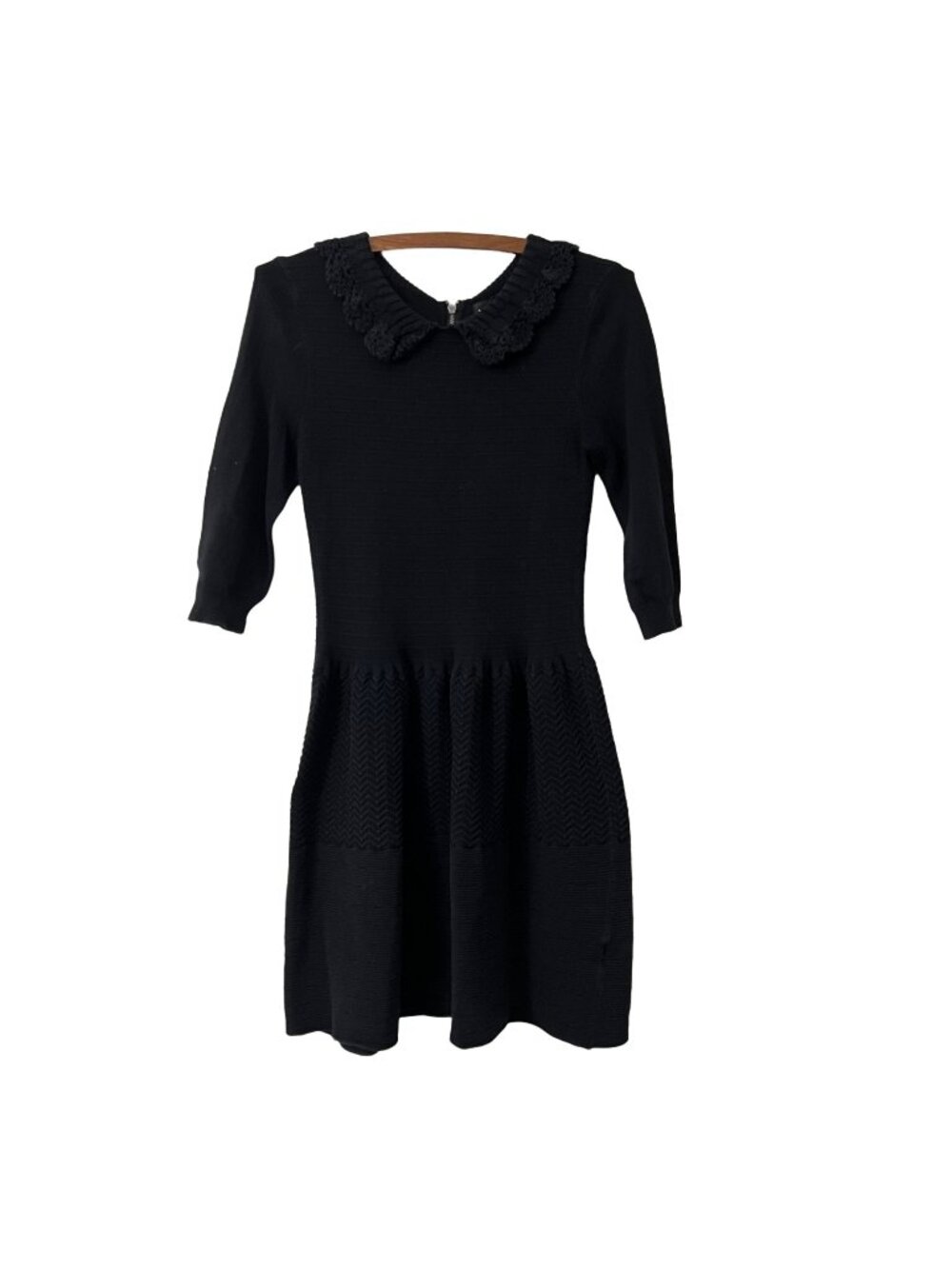 b+ab Womens Black Knit Crochet Collar Ribbed Sweater Dress Size XXSmall